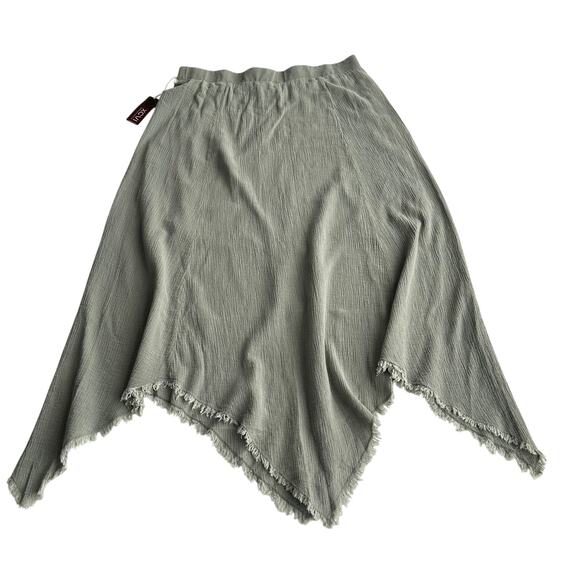 XCVI NWT Cotton Linen Gauze Pull On Lagenlook‎ Handkerchief Hem Sage Skirt XL - Picture 1 of 8